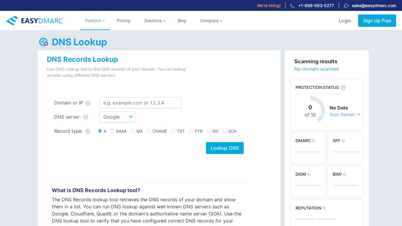 Free DNS A Record Lookup Tool | EasyDMARC